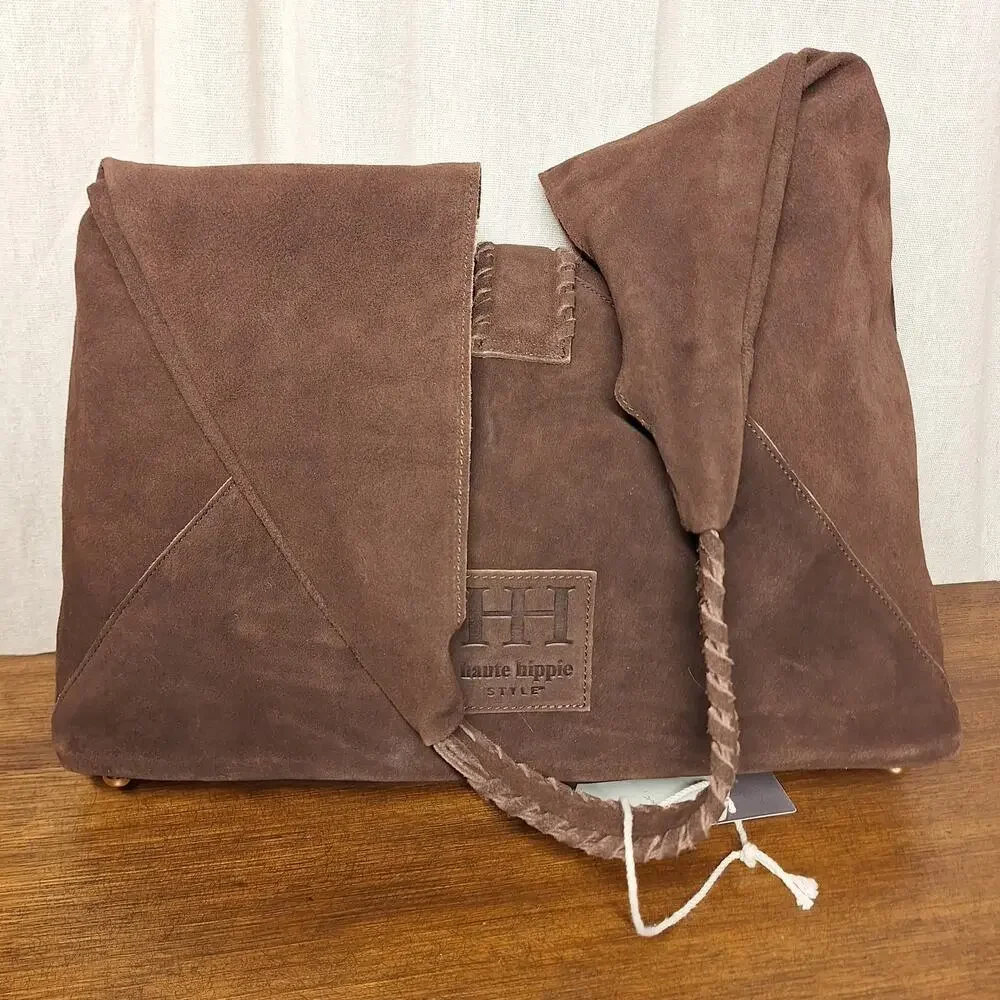 Haute Hippie NEW Triangle suede hobo shoulder bag brown100% leather NWT bohemian